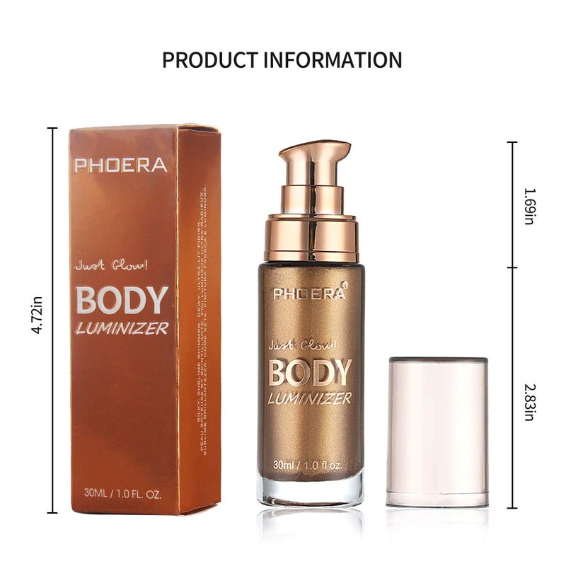 PHOERA High Gloss Waterproof Body Luminizer Glitter Face Shimmer Moisturizer Lotion Tan Cream Foundation Makeup Bronzer AQUAPURITY (102 Metallic Gold) - Image 5